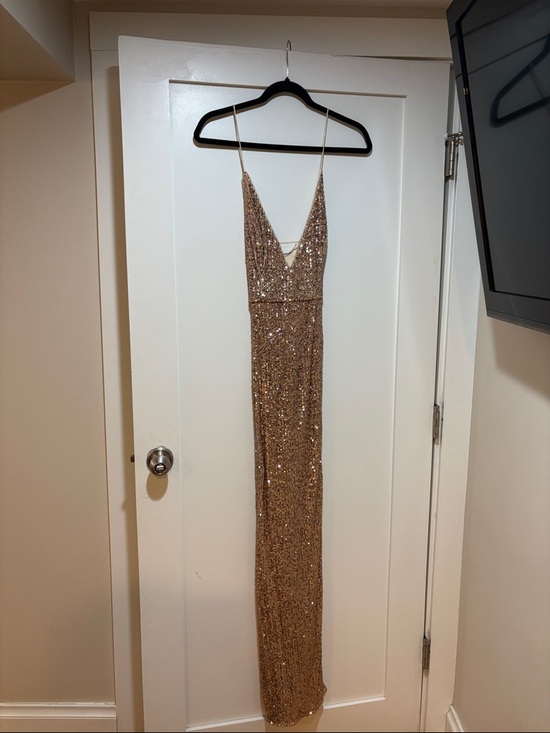 Aidan Mattox Dresses & Skirts - Aidan Mattox Gold Sequin Plunge V-Neck Evening Gown